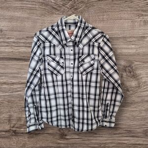 Lammie' Cowgirl Collection Black and White Button Down Plaid Shirt Size L